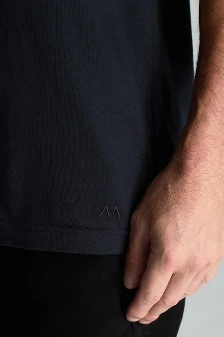 Kaşmir Pamuk Karışım Bisiklet Yaka Siyah T-Shirt