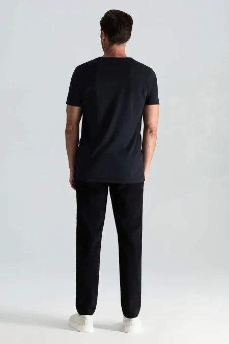 Kaşmir Pamuk Karışım Bisiklet Yaka Siyah T-Shirt