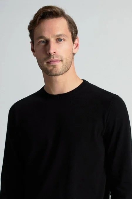 Kaşmir Pamuk Karışım Siyah Triko