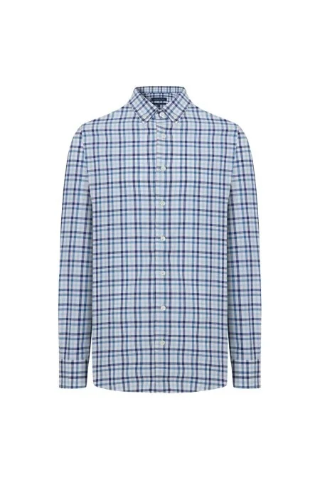 Kaşmir Pamuk Karışım Kareli Lacivert Gömlek