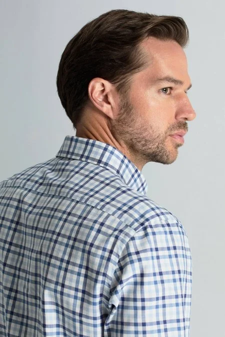 Kaşmir Pamuk Karışım Kareli Lacivert Gömlek