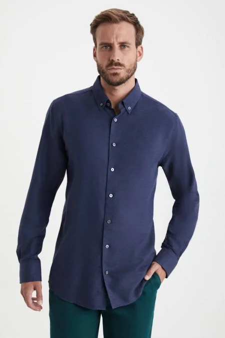 Kaşmir Pamuk Karışım Lacivert Gömlek Kaşmir Pamuk Karışım Lacivert Gömlek