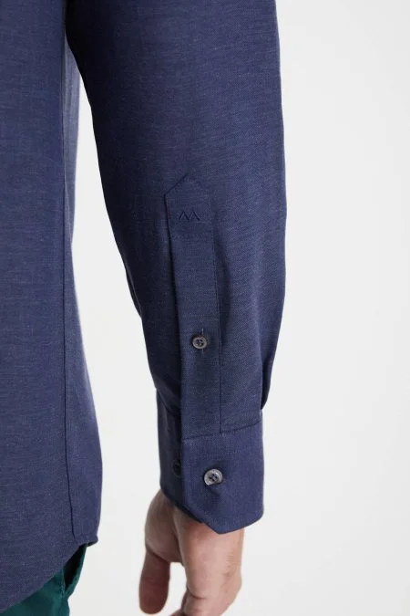 Kaşmir Pamuk Karışım Lacivert Gömlek