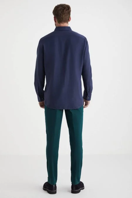 Kaşmir Pamuk Karışım Lacivert Gömlek