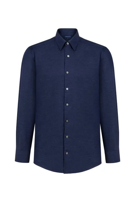 Kaşmir Pamuk Karışım Lacivert Gömlek