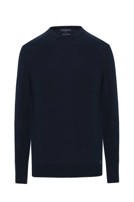 Kaşmir Pamuk Karışım Lacivert Uzun Kollu T-Shirt