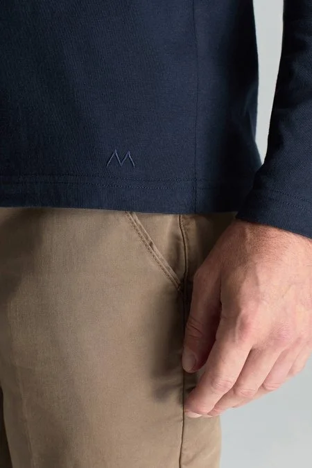 Kaşmir Pamuk Karışım Lacivert Uzun Kollu T-Shirt