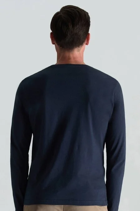 Kaşmir Pamuk Karışım Lacivert Uzun Kollu T-Shirt