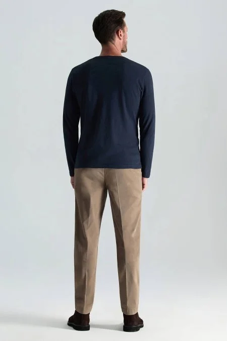 Kaşmir Pamuk Karışım Lacivert Uzun Kollu T-Shirt