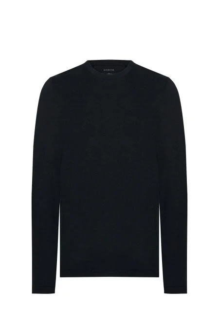 Kaşmir Pamuk Karışım Siyah Uzun Kollu T-Shirt