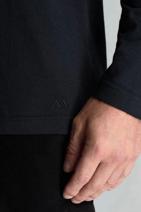 Kaşmir Pamuk Karışım Siyah Uzun Kollu T-Shirt