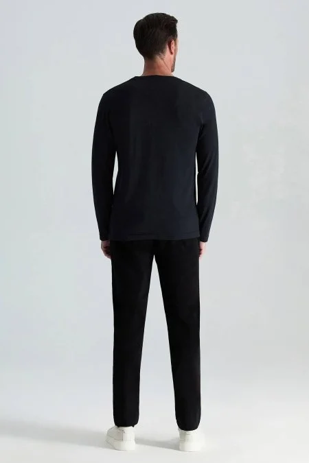 Kaşmir Pamuk Karışım Siyah Uzun Kollu T-Shirt