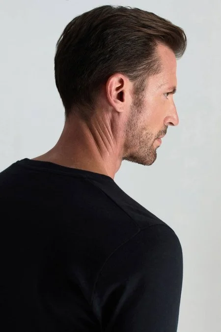 Kaşmir Pamuk Karışım Siyah Uzun Kollu T-Shirt