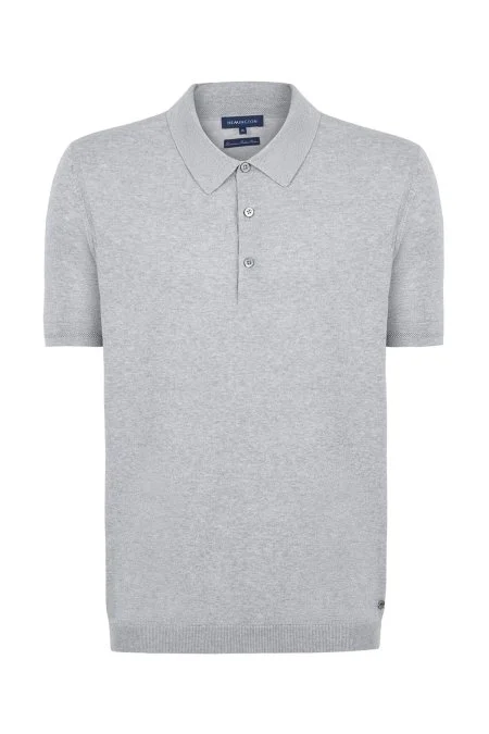Kaşmir Pamuk Karışım Açık Gri Triko Polo