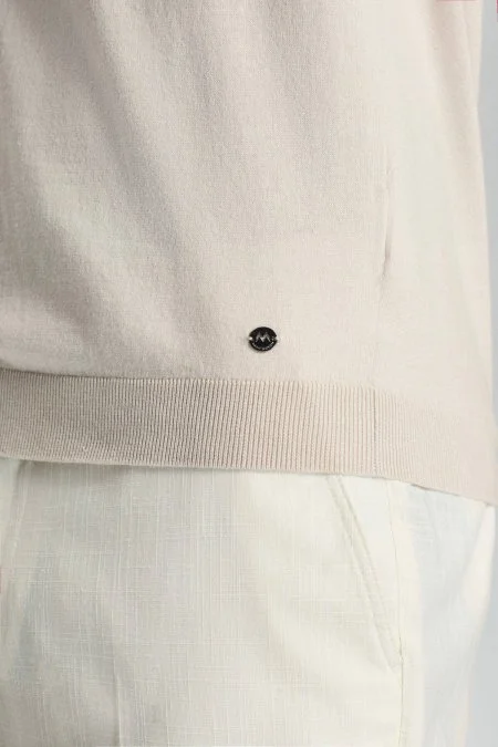 Kaşmir Pamuk Karışım Krem Rengi Triko Polo