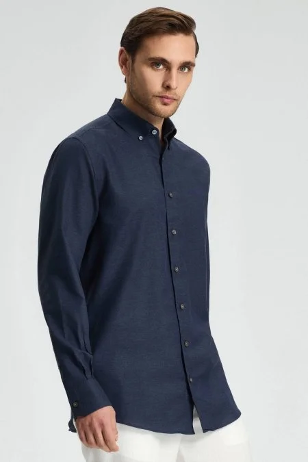 Kaşmir Pamuk Karışım Lacivert Gömlek