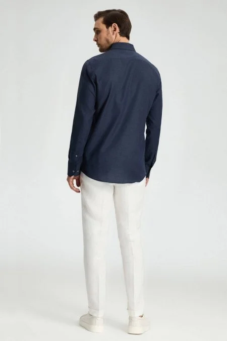 Kaşmir Pamuk Karışım Lacivert Gömlek