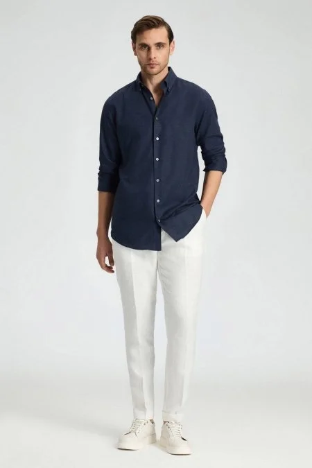 Kaşmir Pamuk Karışım Lacivert Gömlek