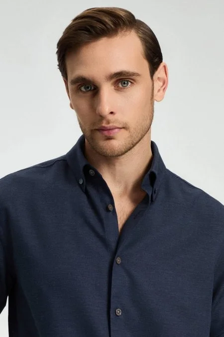 Kaşmir Pamuk Karışım Lacivert Gömlek
