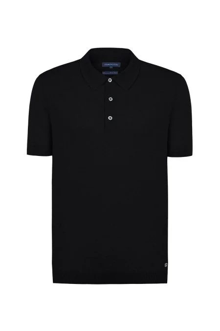 Kaşmir Pamuk Karışım Siyah Triko Polo