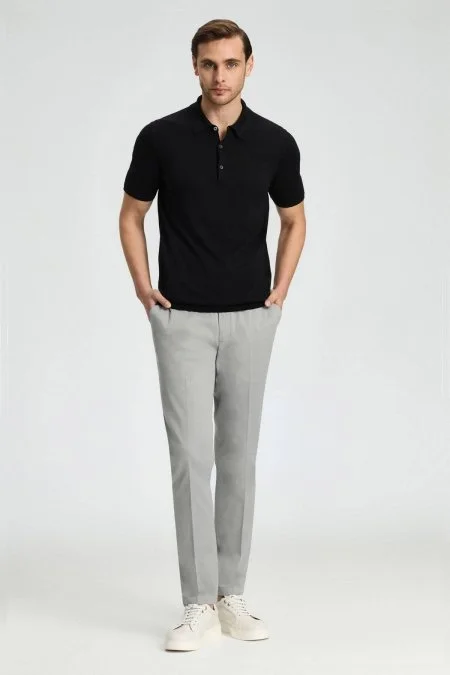 Kaşmir Pamuk Karışım Siyah Triko Polo
