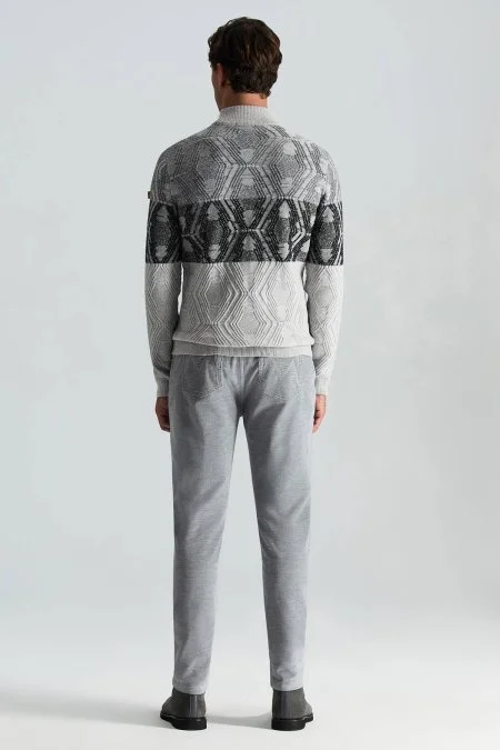 Kaşmir Yün Karışım Açık Gri Degrade Desen Lupetto Yaka Kazak