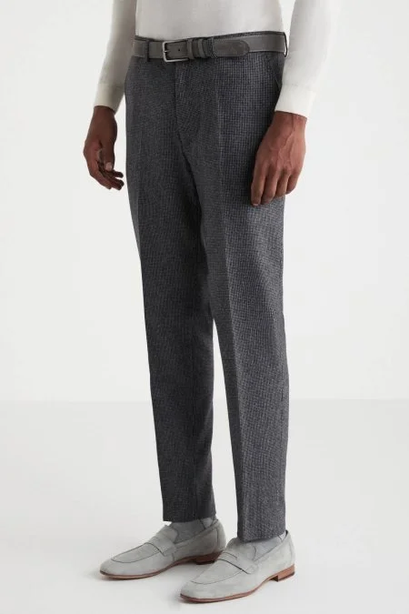 Kaşmir Yün Gri Chino Flanel Pantolon