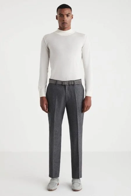 Kaşmir Yün Gri Chino Flanel Pantolon