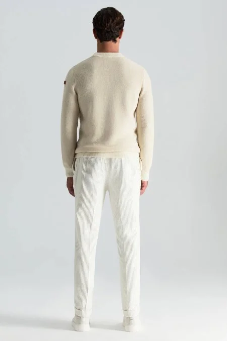 Kaşmir Yün Karışım Kar Desenli Ekru Kazak