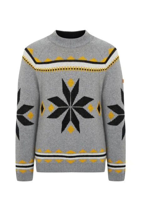 Kaşmir Yün Karışım Lupetto Yaka Kar Desen Gri Kazak