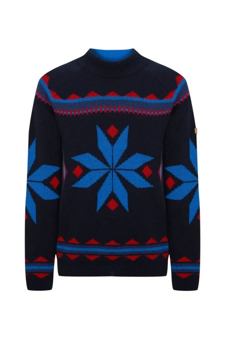 Kaşmir Yün Karışım Lupetto Yaka Kar Desen Lacivert Kazak