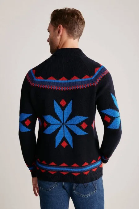 Kaşmir Yün Karışım Lupetto Yaka Kar Desen Lacivert Kazak