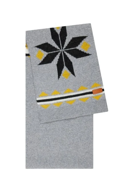 Kaşmir Yün Karışım Kar Desen Açık Gri Atkı