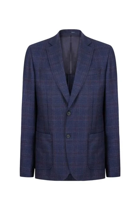 Kaşmir Karışım Ekose Desen Lacivert Ceket