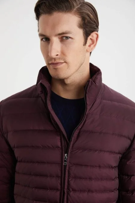 Kaz Tüyü Dolgulu Bordo İnce Mont