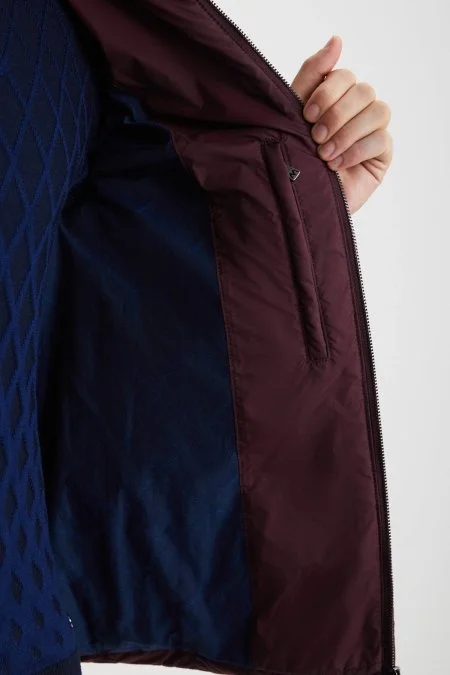 Kaz Tüyü Dolgulu Bordo İnce Mont