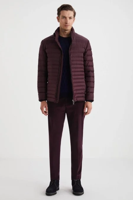 Kaz Tüyü Dolgulu Bordo İnce Mont