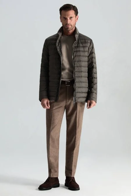 Kaz Tüyü Dolgulu Kahverengi İnce Spor Mont