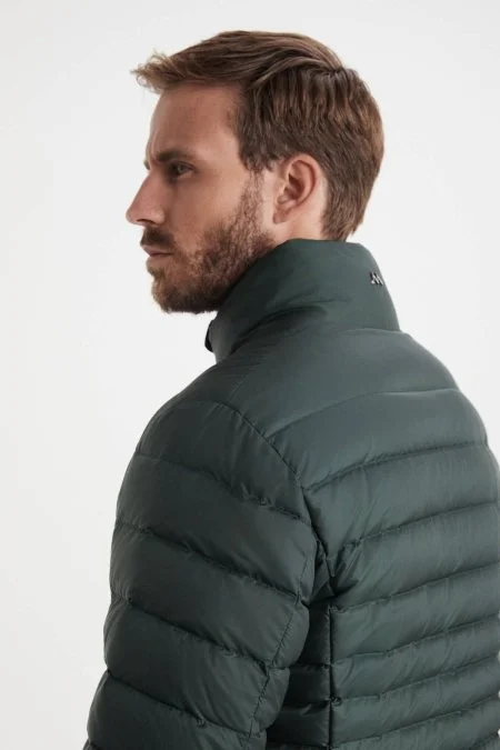 Kaz Tüyü Dolgulu Koyu Yeşil İnce Mont