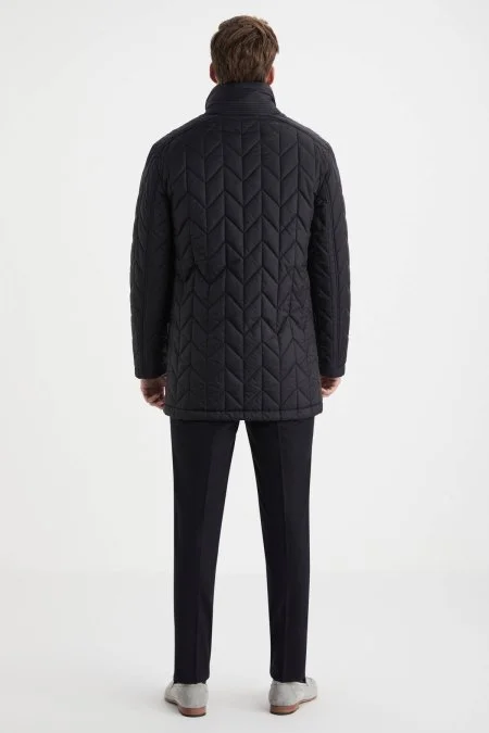 Elyaf Dolgulu Lacivert-Siyah Çift Taraflı Mont