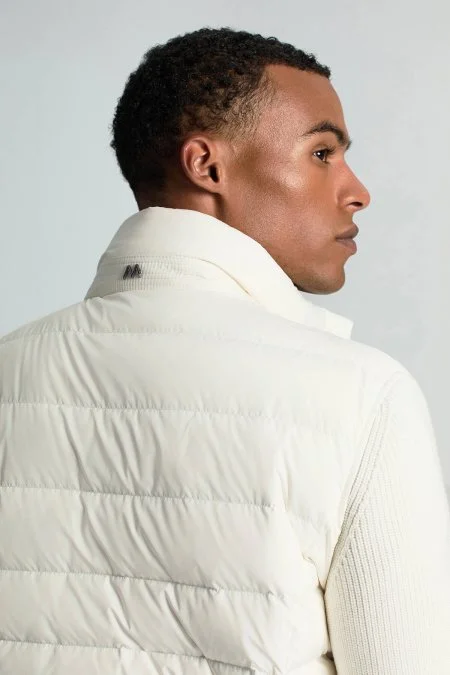 Kaz Tüyü Dolgulu Örgü Kol Beyaz Mont