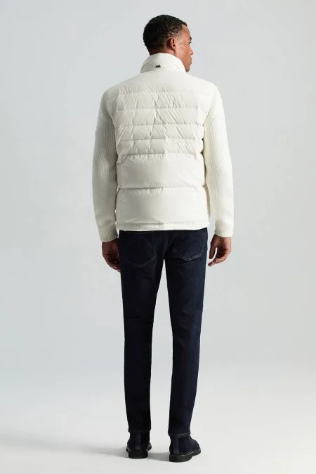 Kaz Tüyü Dolgulu Örgü Kol Beyaz Mont