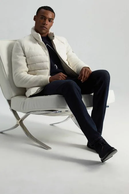 Kaz Tüyü Dolgulu Örgü Kol Beyaz Mont Kaz Tüyü Dolgulu Örgü Kol Beyaz Mont