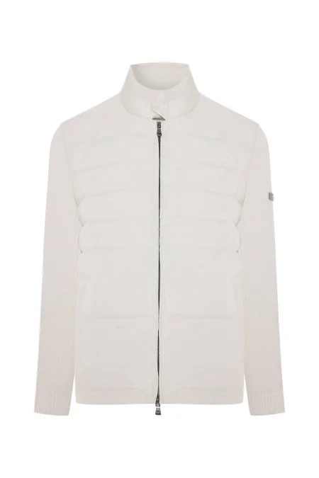 Kaz Tüyü Dolgulu Örgü Kol Beyaz Mont