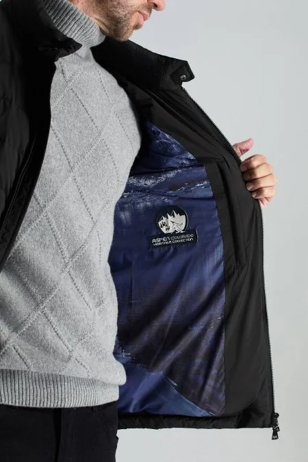 Kaz Tüyü Dolgulu Örgü Kol Siyah Mont