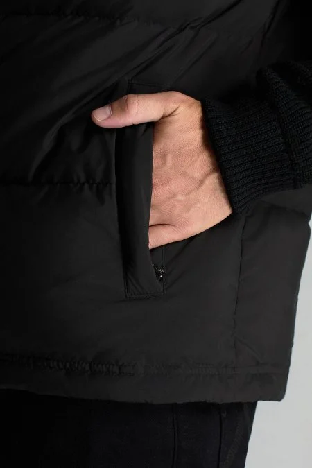 Kaz Tüyü Dolgulu Örgü Kol Siyah Mont