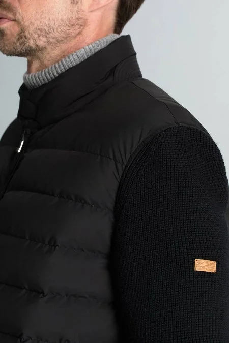 Kaz Tüyü Dolgulu Örgü Kol Siyah Mont