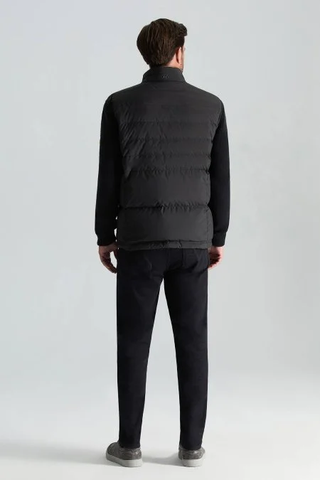 Kaz Tüyü Dolgulu Örgü Kol Siyah Mont