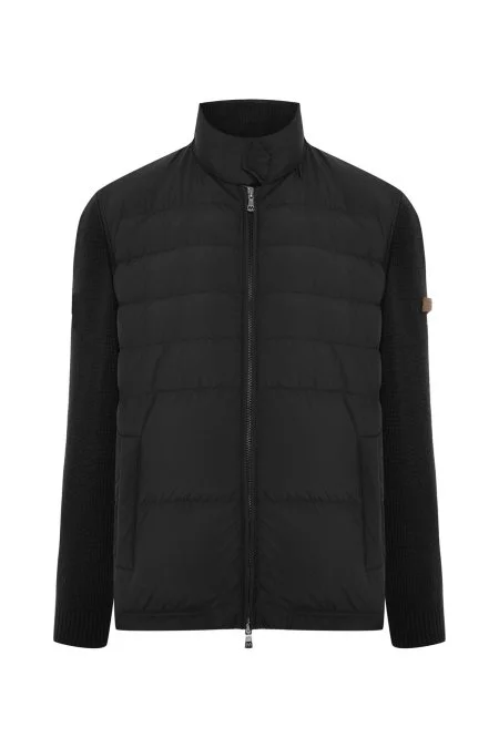 Kaz Tüyü Dolgulu Örgü Kol Siyah Mont