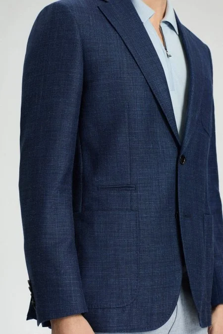 Keten-İpek Karışım Lacivert Yazlık Blazer Ceket